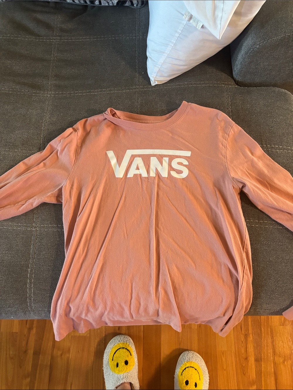 Vans Long Sleeve Logo Top - Dusty Pink with White Logo